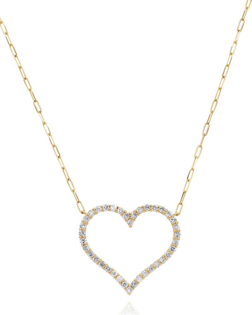 Diana M. 14 Kt Yellow Gold Diamond Pendant With Open-heart Design Adorned With 1.06 Cts Tw Diamonds