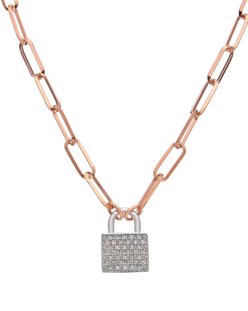 Meshmerise 18k Over Silver 0.25 Ct. Tw. Diamond Padlock Necklace In Metallic