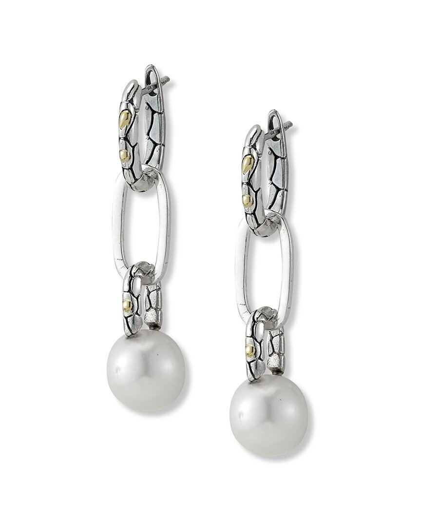 Samuel B. 18k & Silver 10mm Pearl Link Earrings