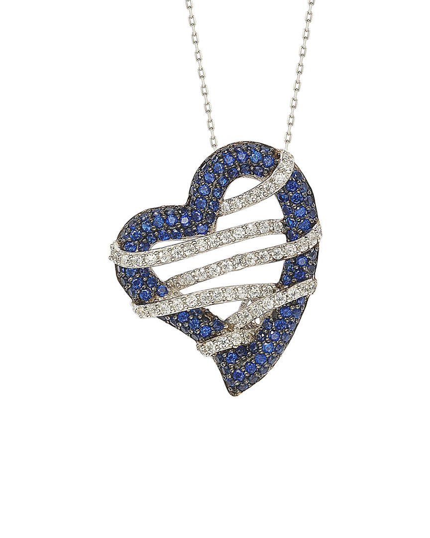 Suzy Levian 18k & Silver 1.02 Ct. Tw. Sapphire Heart Necklace