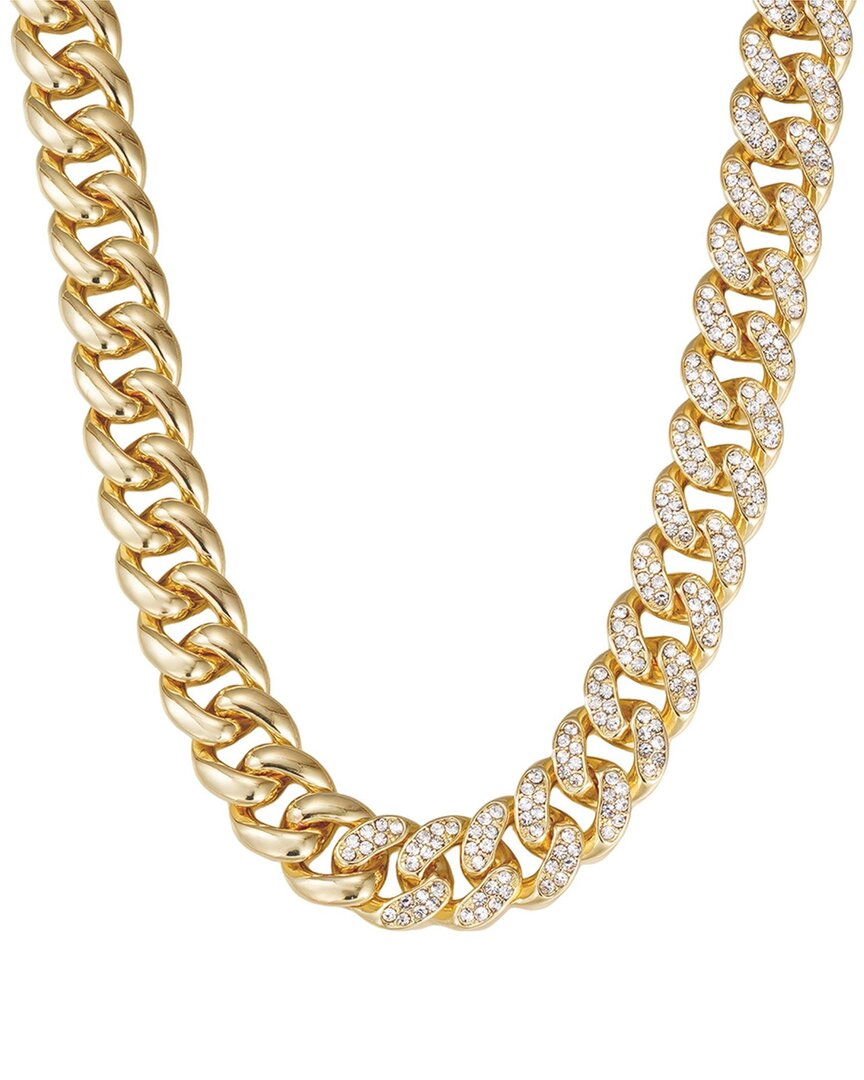 Adornia Plated Cz Half Crystal Curb Chain Necklace In Gold