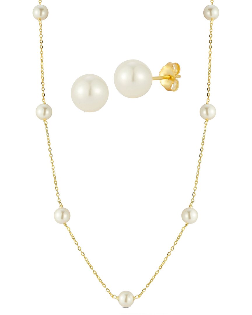 Glaze Jewelry 14K Over Silver 6mm Pearl Necklace & Earrings Set