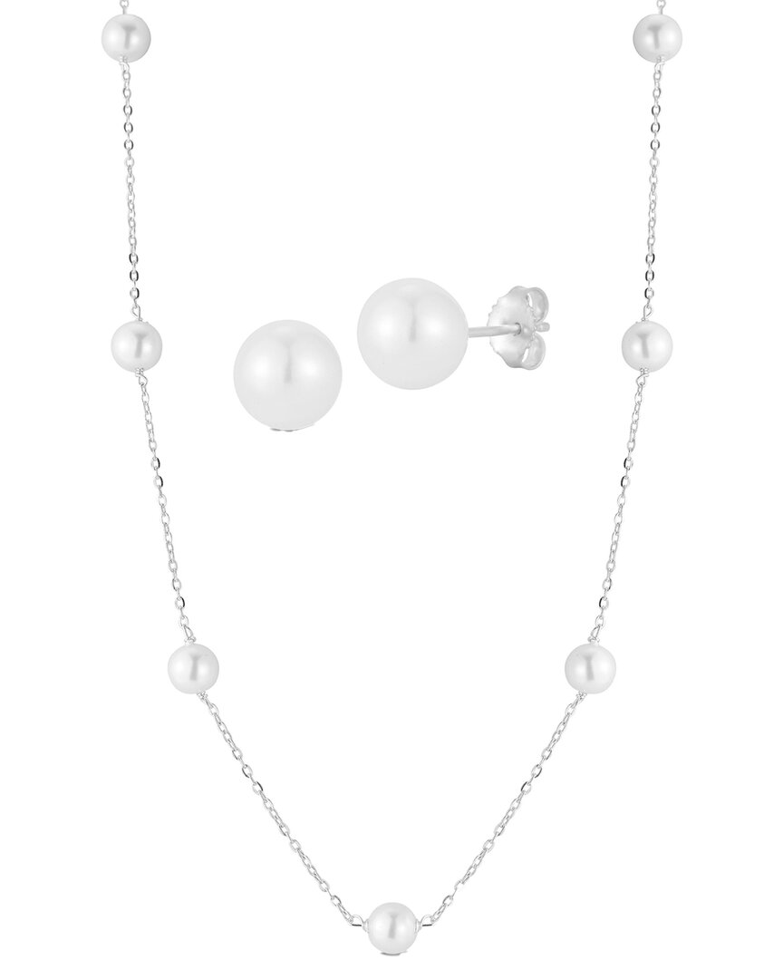 Glaze Jewelry Silver 6mm Pearl Necklace & Earrings Set
