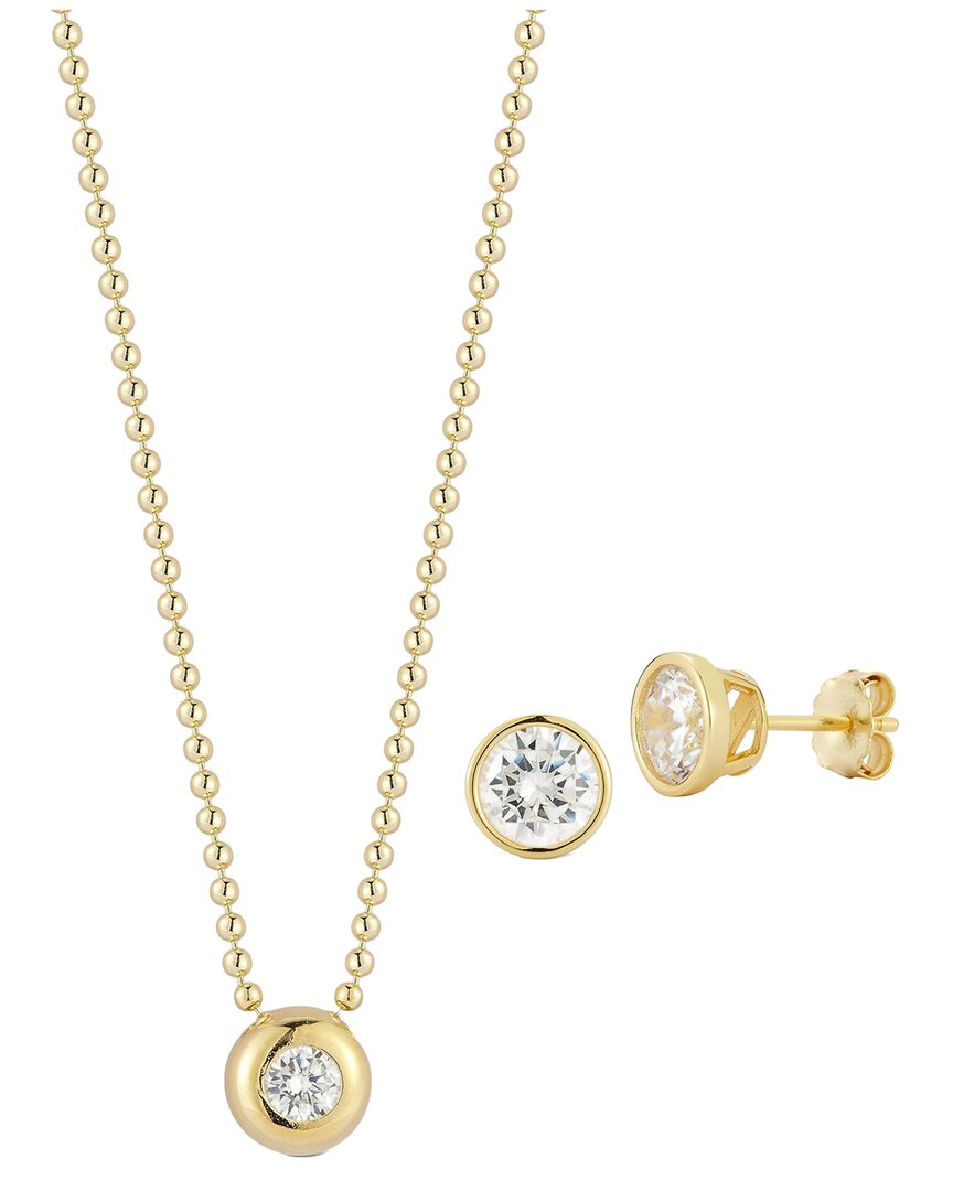 Glaze Jewelry 14K Over Silver CZ Bezel Set Necklace & Earrings Set