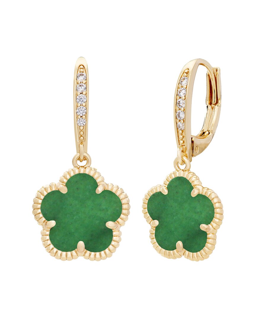 Jankuo Flower 14k Plated Jade Color Agate Cz Drop Earrings