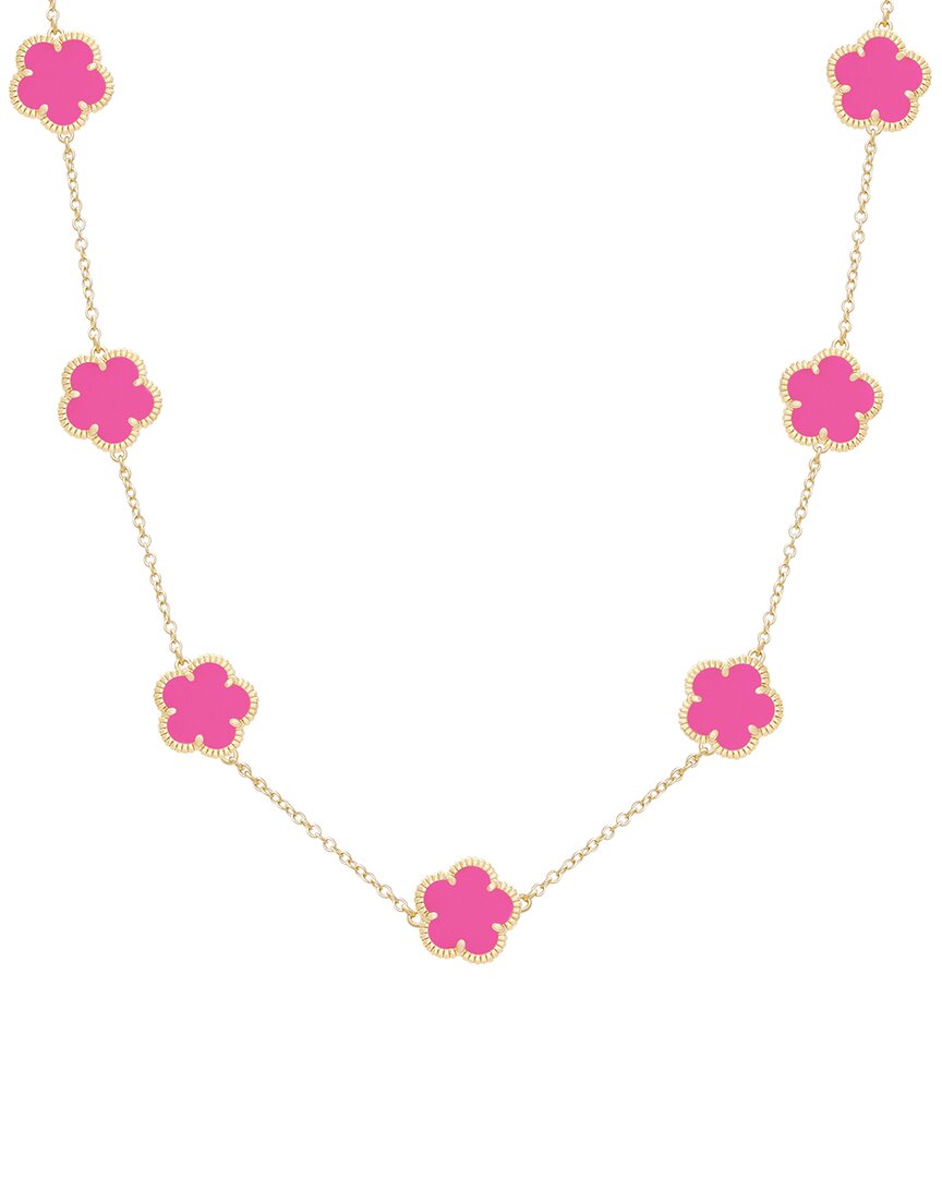 Jankuo Flower 14k Plated Synthetic Fuchsia Color Stone Station Necklace