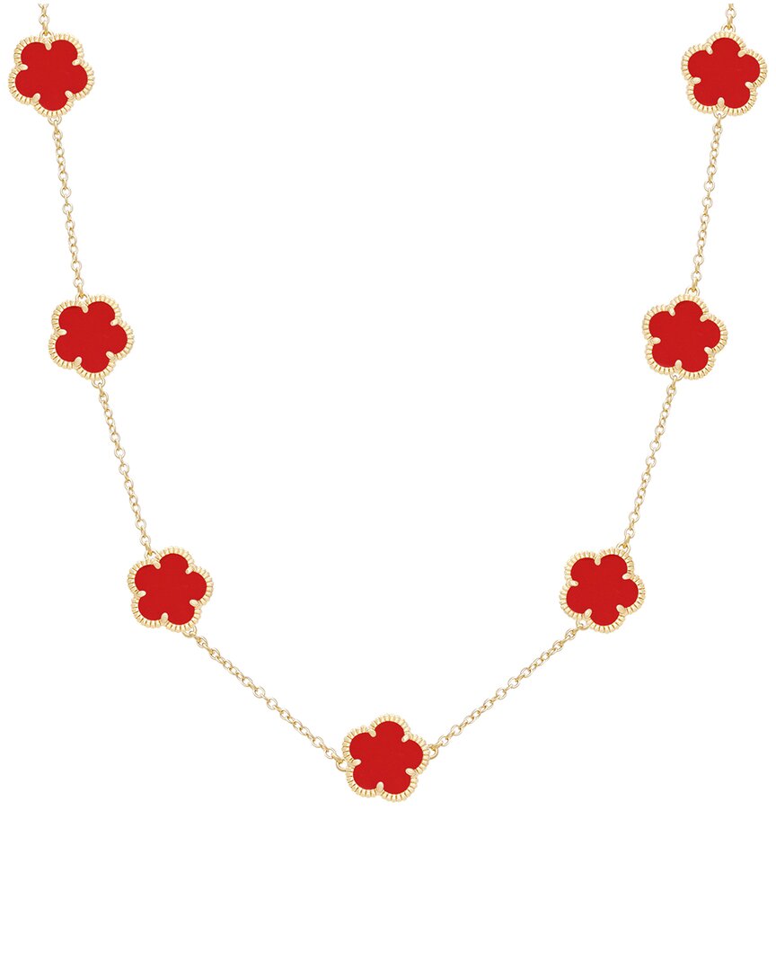 Jankuo Flower 14k Plated Synthetic Coral Color Stone Station Necklace