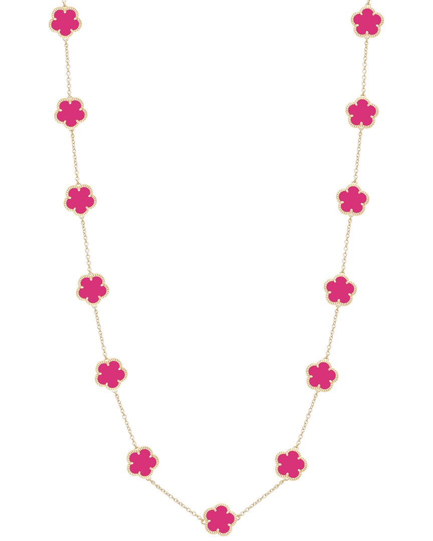Jankuo Flower 14k Plated Synthetic Fuchsia Color Stone Station Necklace