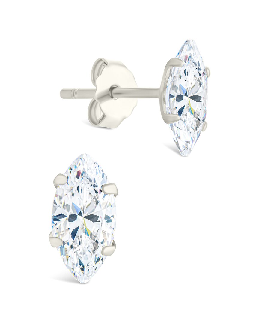 Sterling Forever Silver Cz Marquise Cut Prong Set Stud Earrings