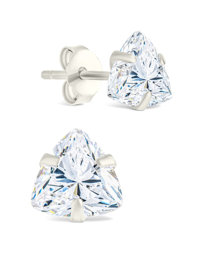 Sterling Forever Silver Cz Trillion Cut Prong Set Stud Earrings In Metallic