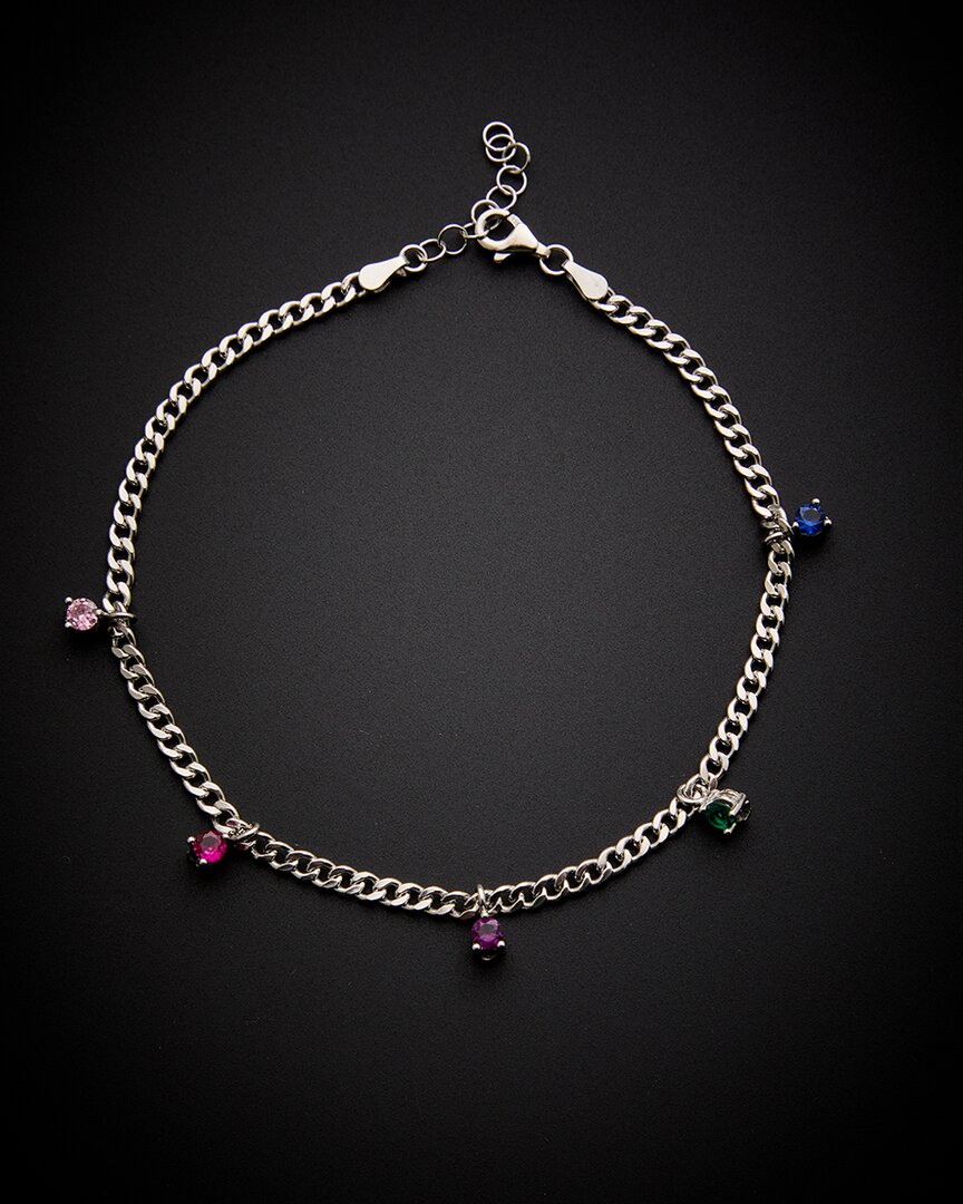 Shop Italian Gold Over Silver 18k  Multicolor Stone Anklet