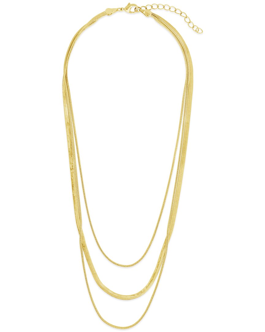 Sterling Forever 14k Plated Everly Layered Herringbone Chain Necklace