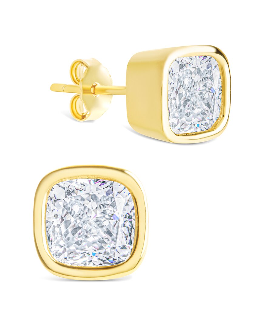 Sterling Forever 14k Over Silver Cz Cushion Cut Bezel Set Stud Earrings