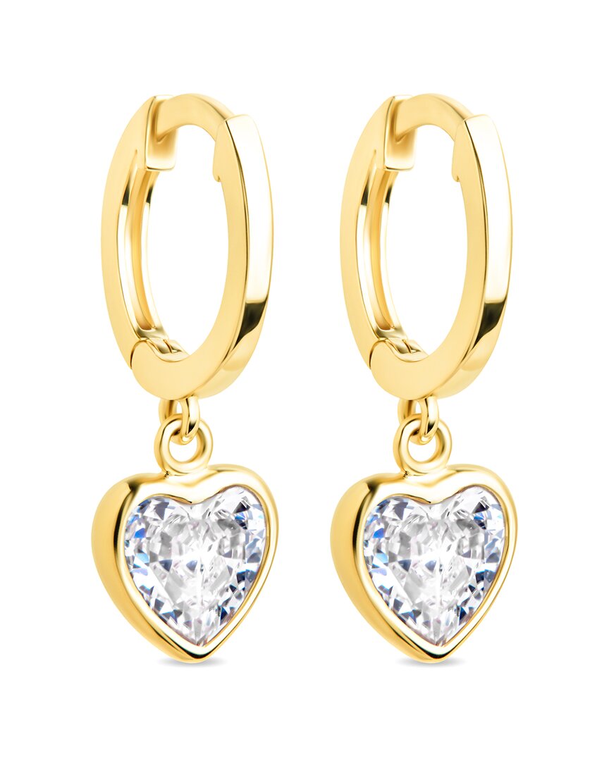 Sterling Forever 14k Over Silver Cz Lizzy Heart Drop Earrings In Gold