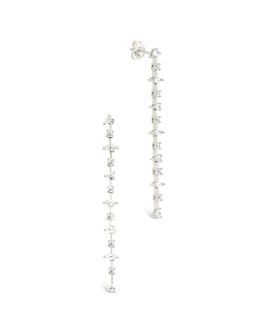 Sterling Forever Silver Cz Chastin Stationed Dangle Stud Earrings
