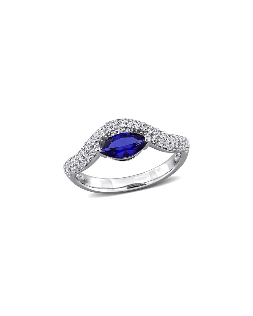 Rina Limor 1 2/5ct Tgw Marquise-cut Created Blue Sapphire And In Metallic