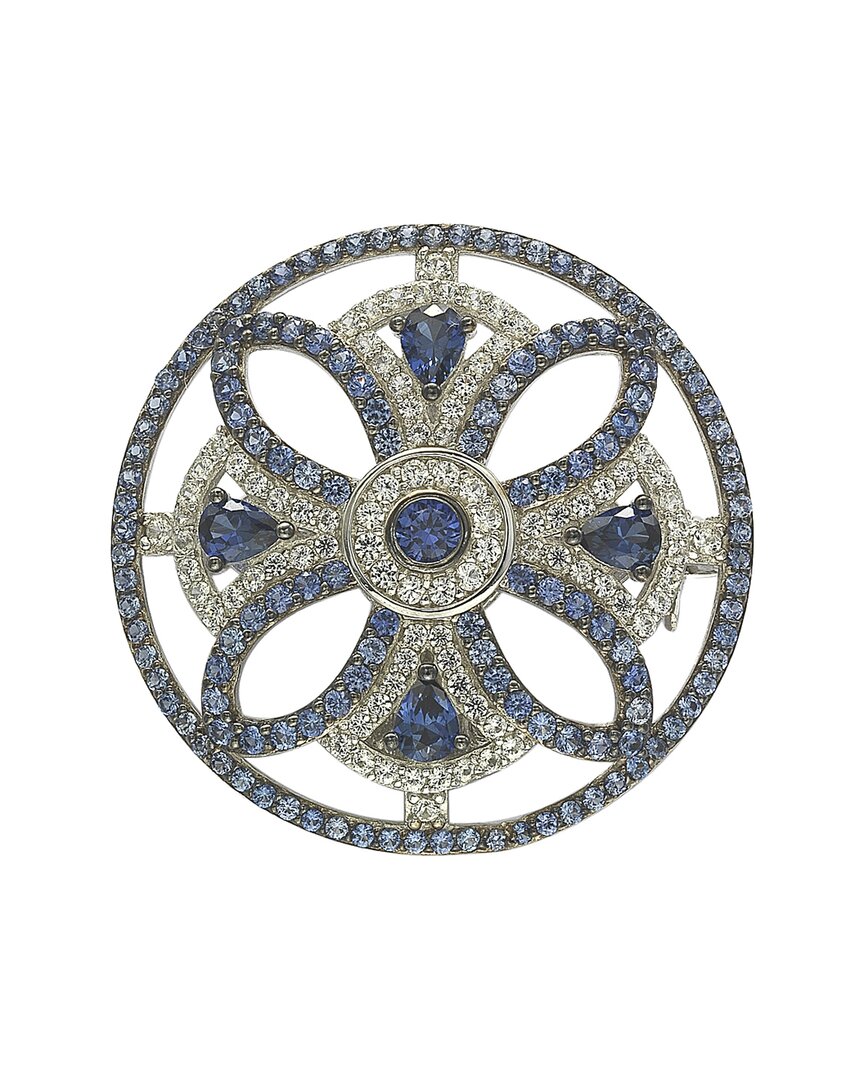 Suzy Levian Silver 0.02 Ct. Tw. Diamond & Sapphire Brooch