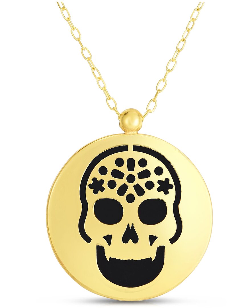 Italian Gold Black Onyx Skull Necklace