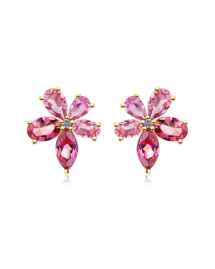 Nina Zhou Jewelry 14k 4.84 Ct. Tw. Diamond & Pink Sapphire , Tourmaline Stud Earrings In Pink