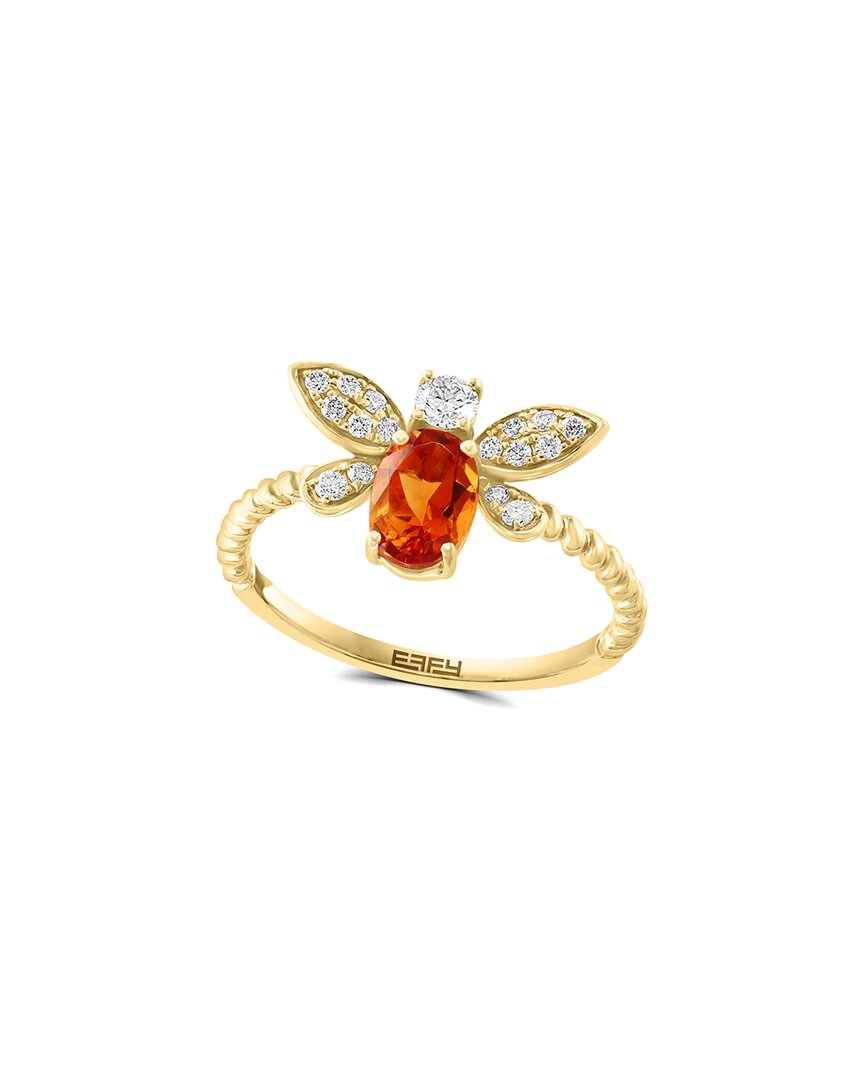 Effy Fine Jewelry 14k 0.89 Ct. Tw. Diamond & Madera Citrine Ring