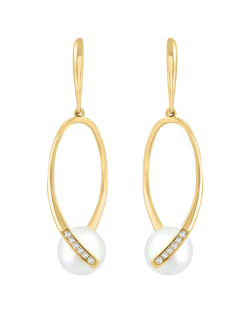 Effy Fine Jewelry 14K 0.06 ct. tw. Diamond & Fresh Water Pearl 7.5mm Pearl  Earrings
