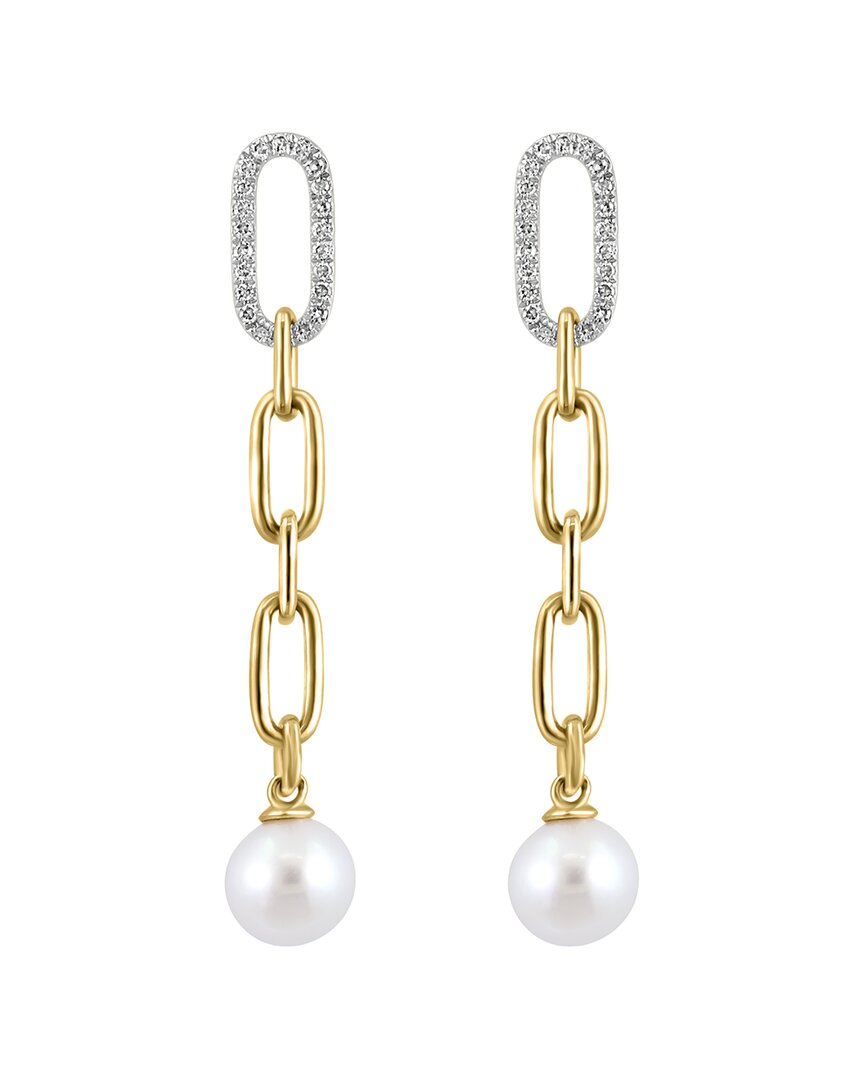 Effy Fine Jewelry 14K 0.21 ct. tw. Diamond & Fresh Water Pearl 7mm Pearl  Earrings