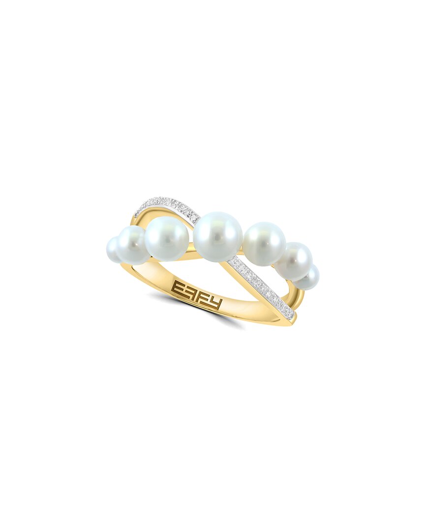 Effy Fine Jewelry 14k 0.09 Ct. Tw. Diamond & Fresh Water Pearl 4-5mm Pearl Ring