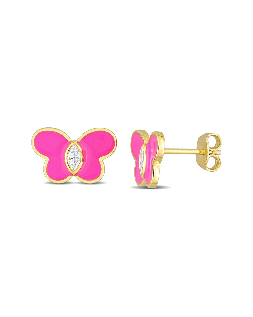 Rina Limor Gold Over Silver 0.26 Ct. Tw. Sapphire Enamel Butterfly Studs