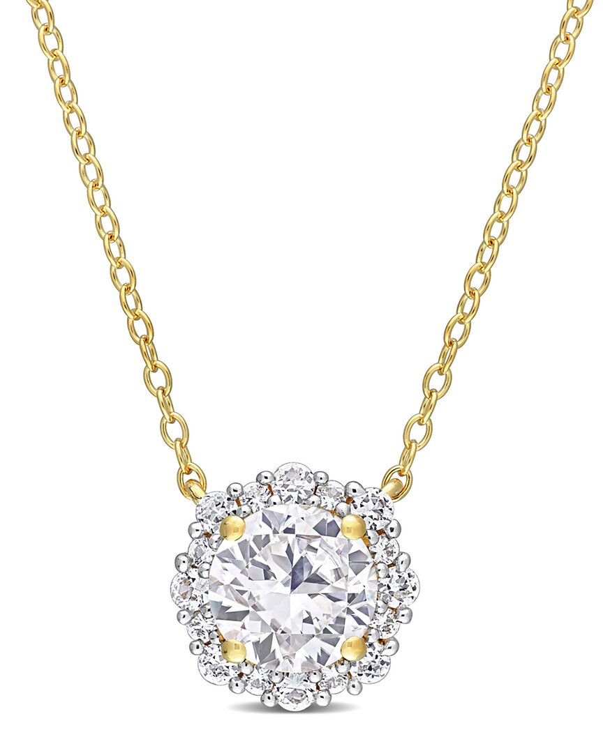 Rina Limor Gold Over Silver 1.93 Ct. Tw. Sapphire Halo Necklace