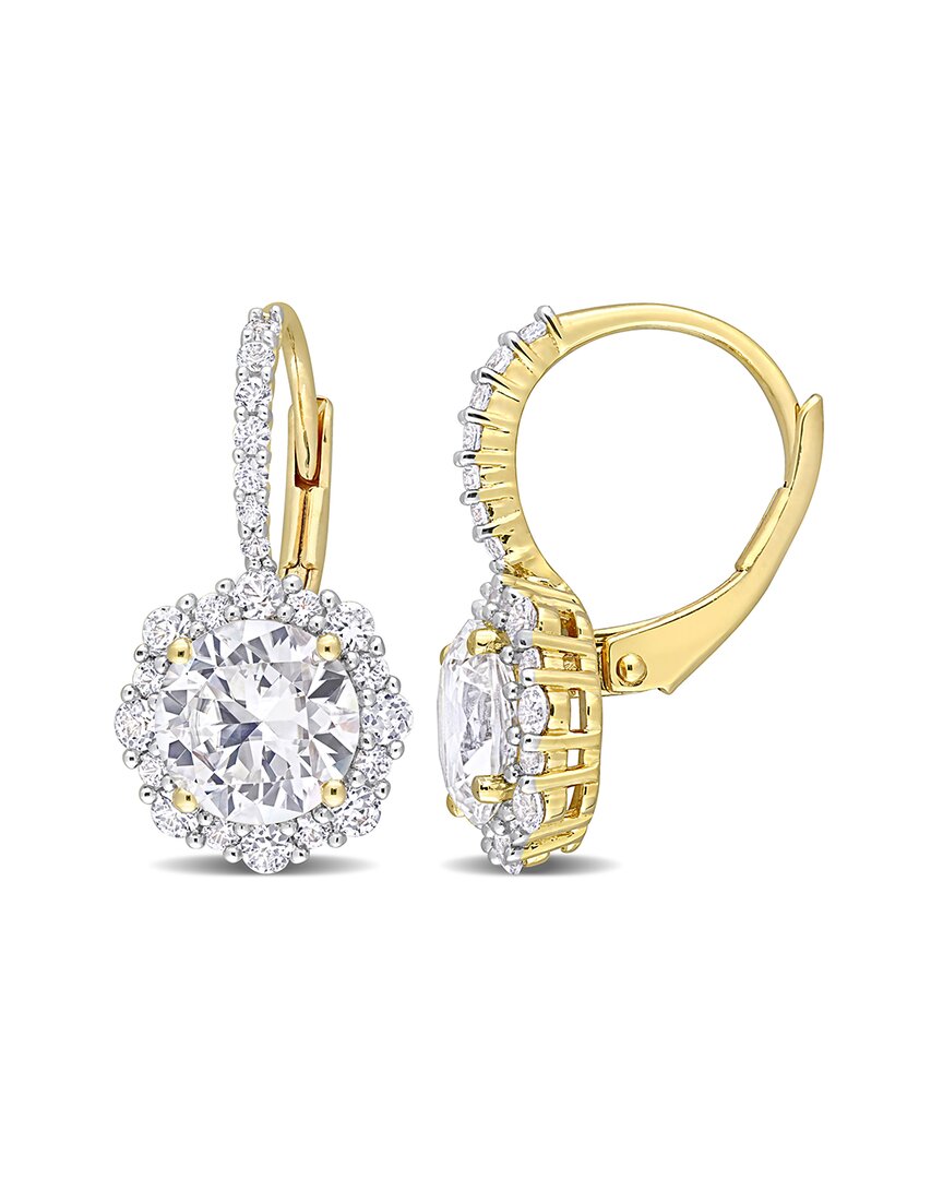 Rina Limor Gold Over Silver 4.00 Ct. Tw. Sapphire Halo Earrings