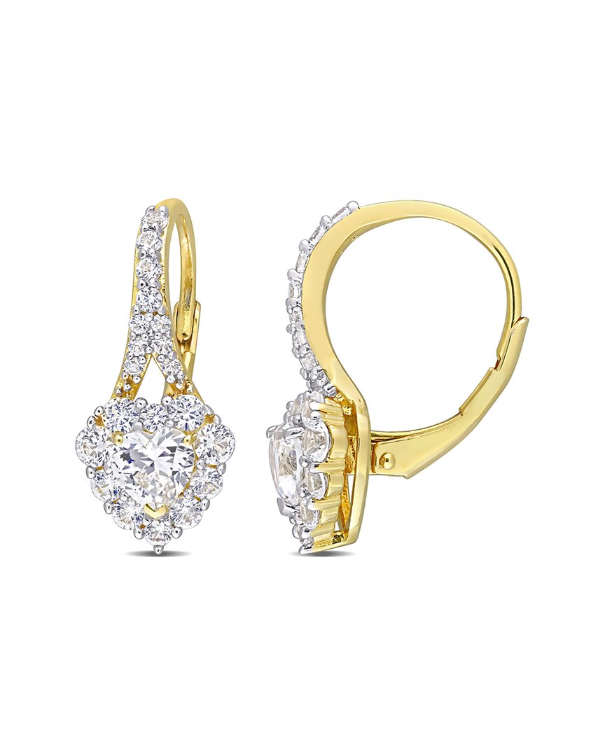 Rina Limor Gold Over Silver 2.42 Ct. Tw. Sapphire Halo Heart Earrings