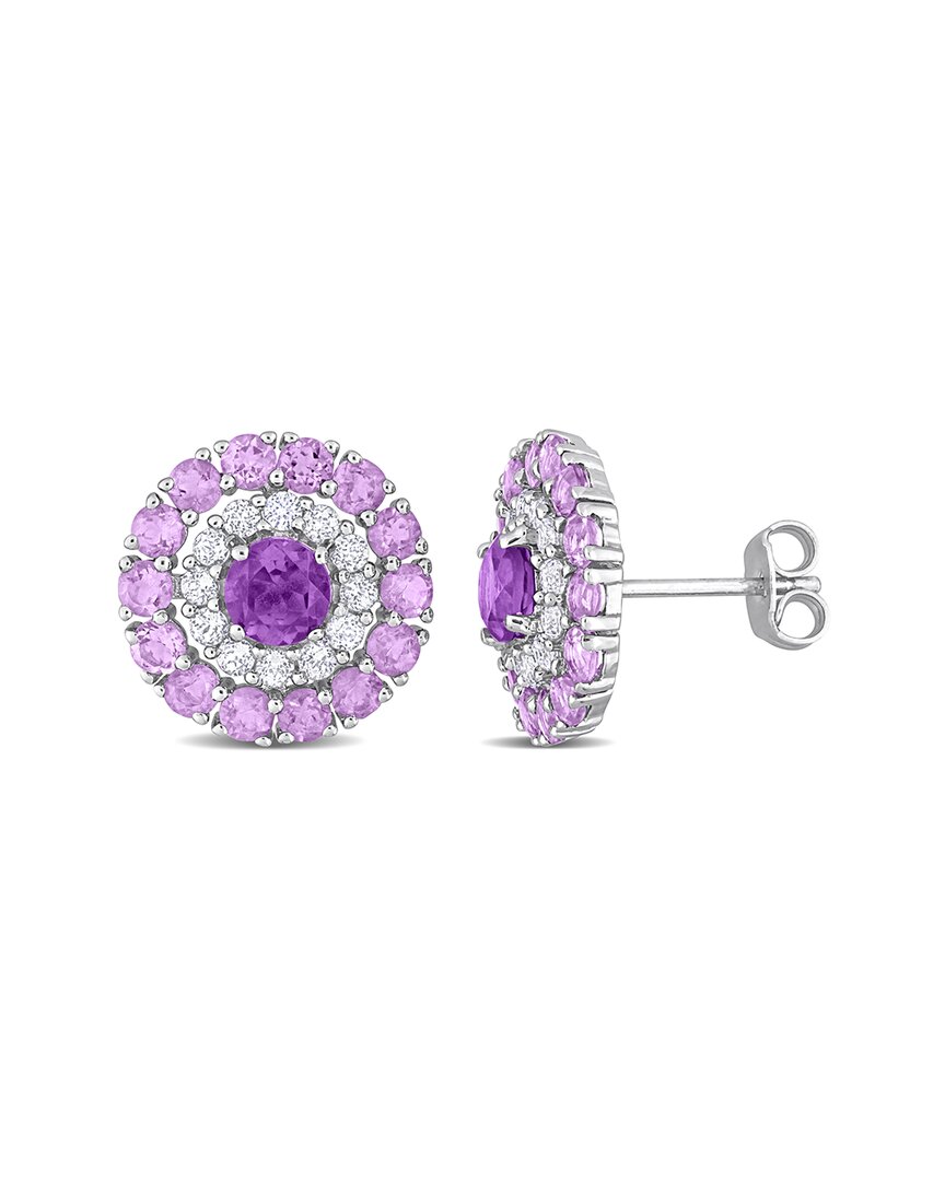 Rina Limor Silver 3.52 Ct. Tw. Gemstone Double Halo Studs