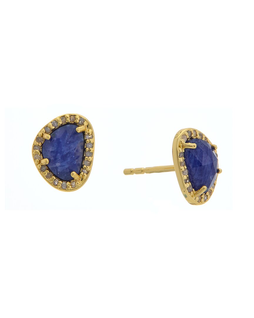 Adornia Fine Jewelry 14k Over Silver 2.20 Ct. Tw. Diamond & Sapphire Halo Earrings In Nocolor