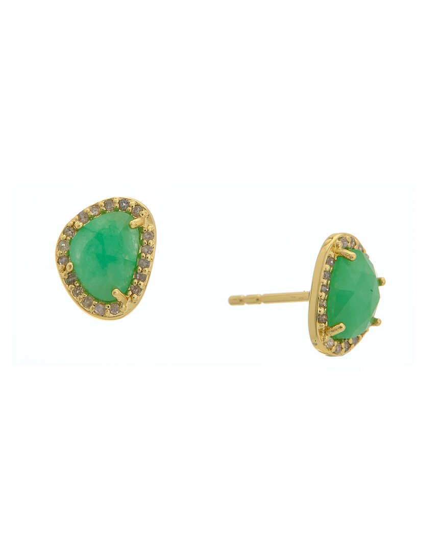 Adornia Fine Jewelry 14k Over Silver 2.20 Ct. Tw. Diamond & Emerald Halo Earrings In Nocolor