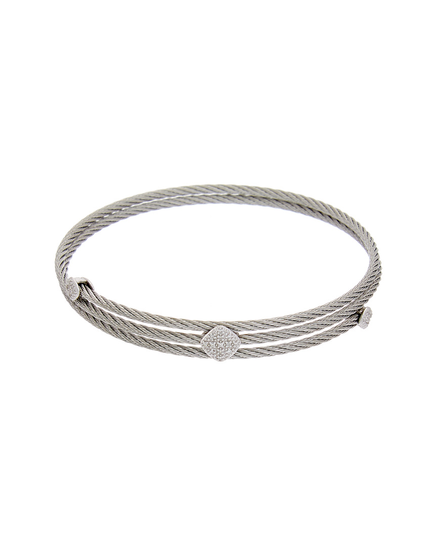 Alor 14k & Stainless Steel 3 Row Diamond Cable Bracelet