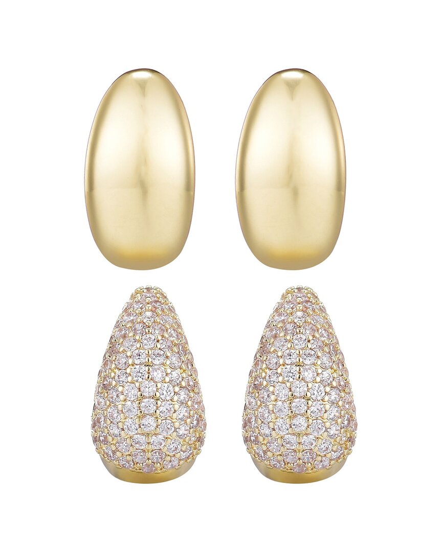 Adornia 14k Plated Crystal & Plain Chunky Hoop Set Earrings In Gold