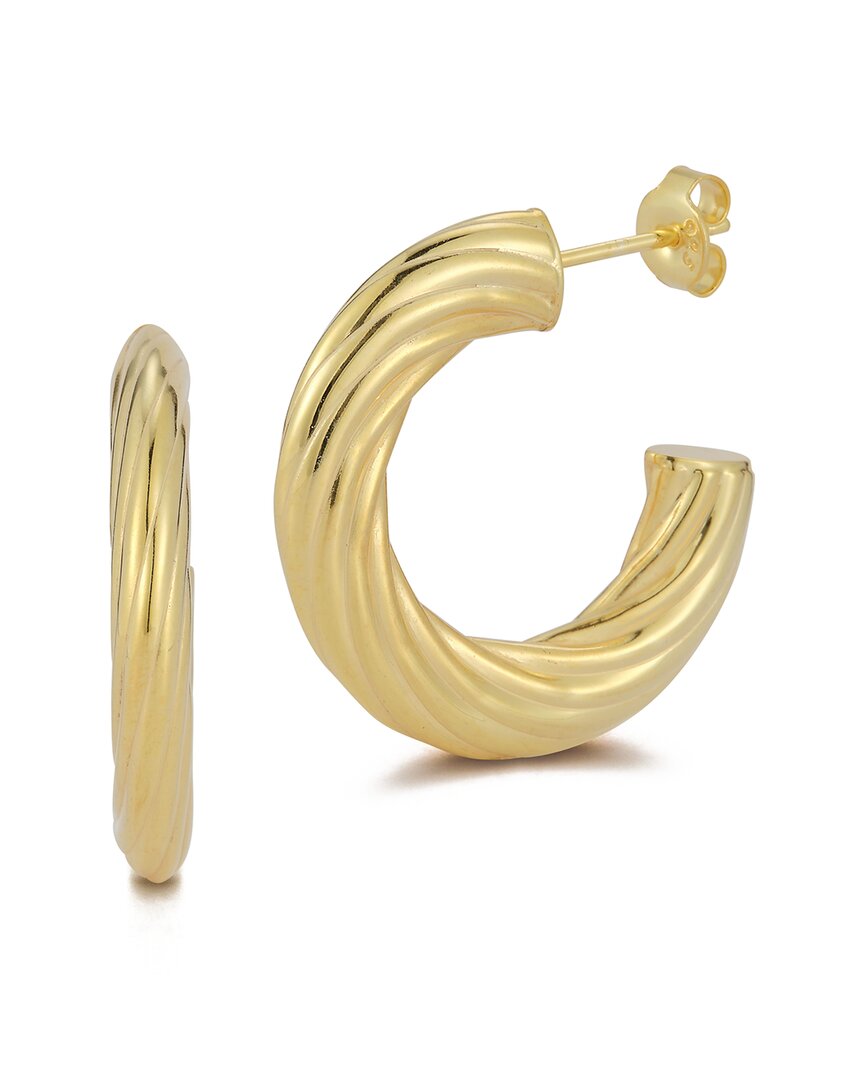 Chloe & Madison Chloe And Madison 14k Over Silver Flattened Twisted Hoops In Gold