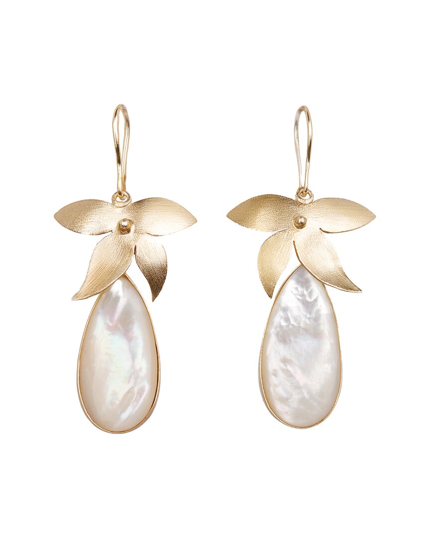 Saachi White Gemstone Botanical Tear Drop Earrings