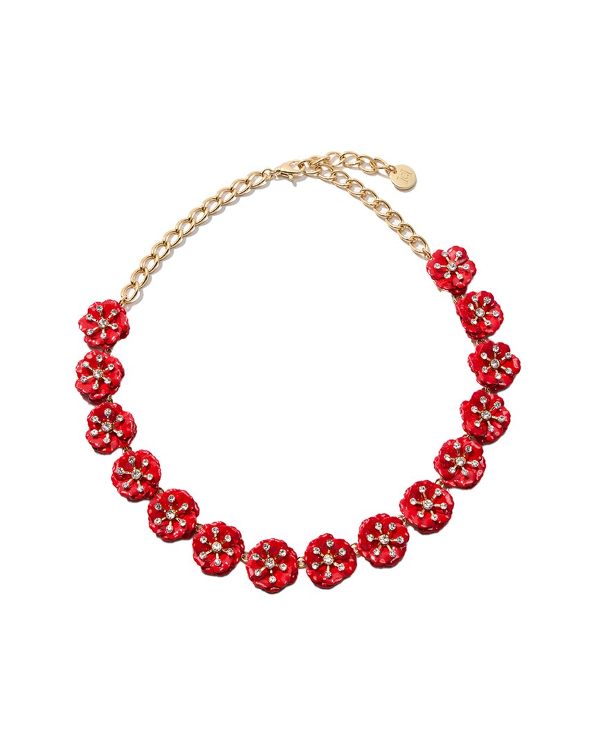 Carolina Herrera Cz Enamel Small Metal Flower Necklace In Red