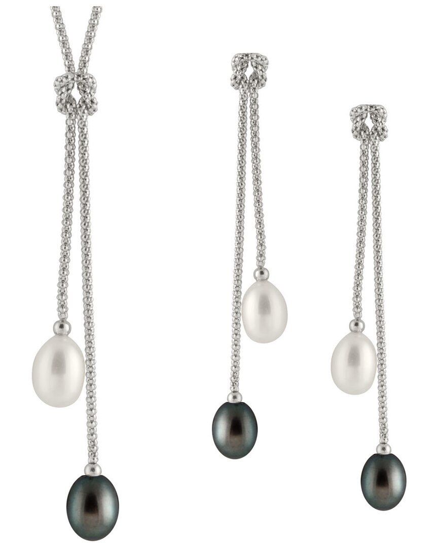 Splendid Pearls Vermeil 7-8mm Pearl Earrings & Necklace Set