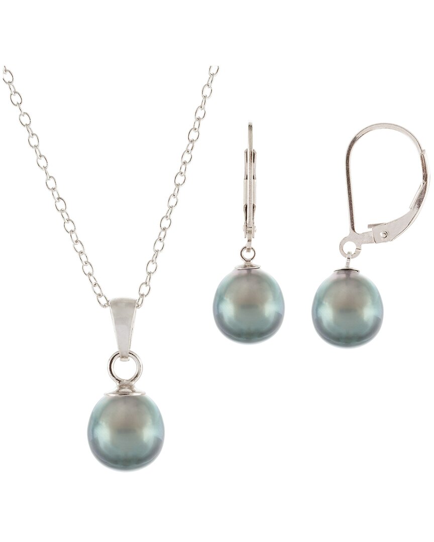 Splendid Pearls Vermeil 9-10mm Pearl Earrings & Necklace Set