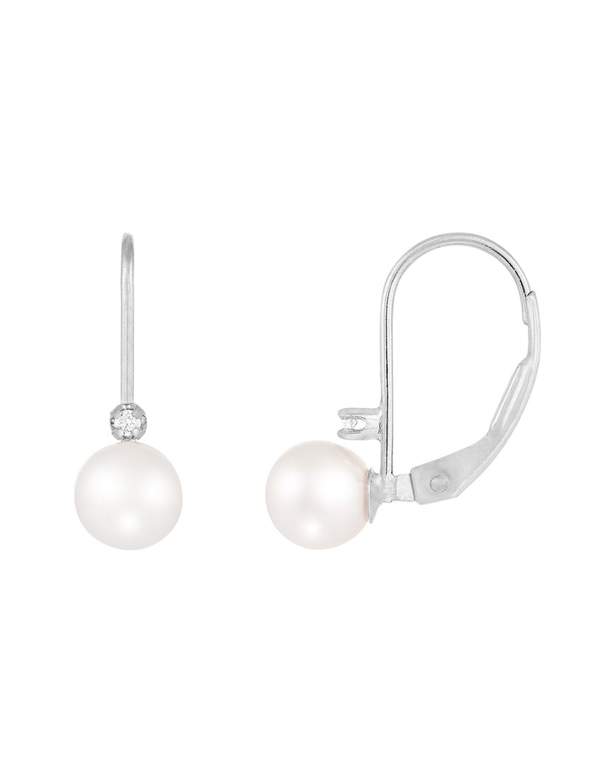 Splendid Pearls 14k Diamond 5-6mm Pearl Earrings