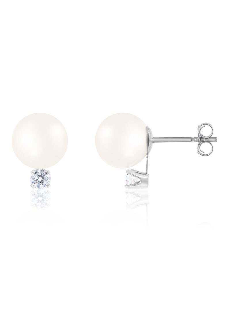 Splendid Pearls Vermeil Diamond 7-8mm Pearl Earrings