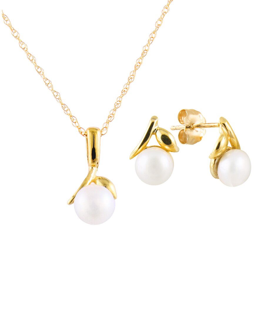 Splendid Pearls 10k 6-7mm Pearl Earrings & Necklace Set