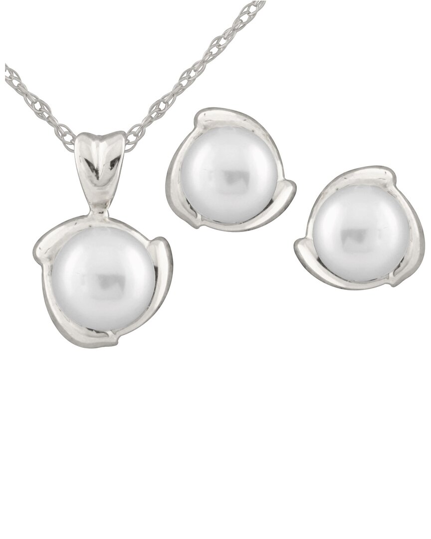 Splendid Pearls 10k 7-8mm Pearl Earrings & Necklace Set