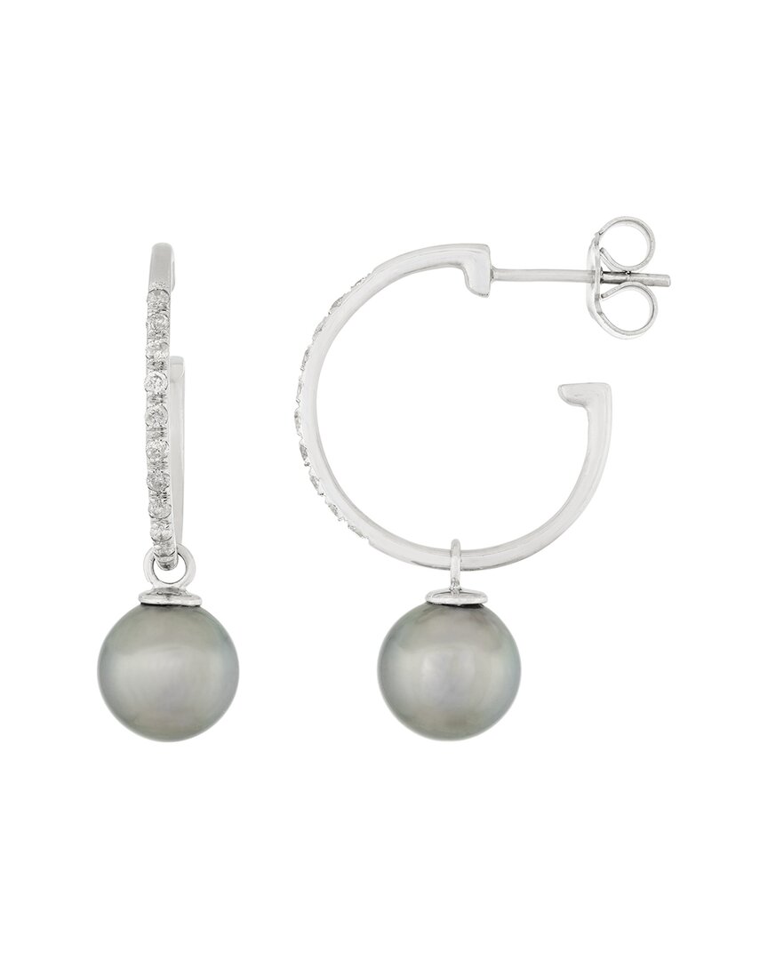 Splendid Pearls 14k 0.16 Ct. Tw. Diamond 9-10mm Pearl Earrings In Gold