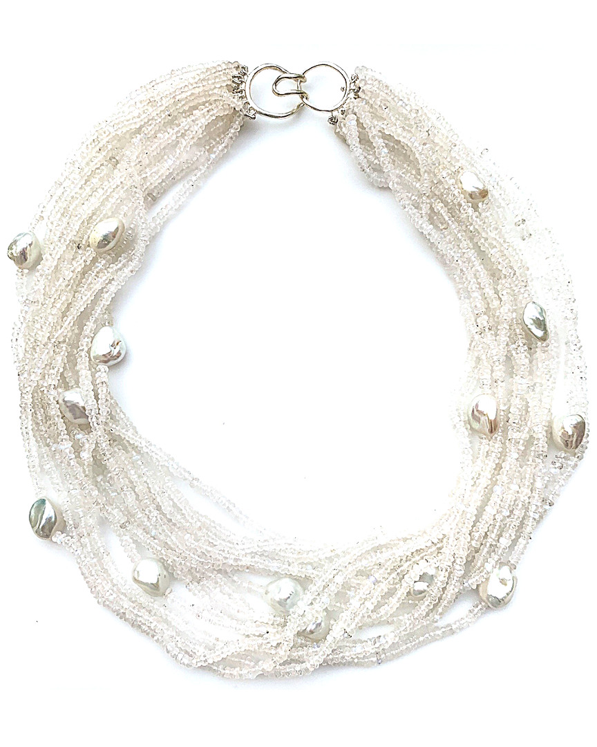 Arthur Marder Fine Jewelry Silver Moonstone & 9-12mm Pearl Necklace