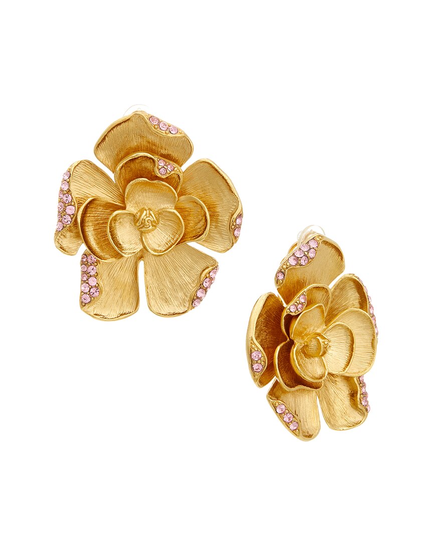 Oscar De La Renta Large Rose Earrings In Gold