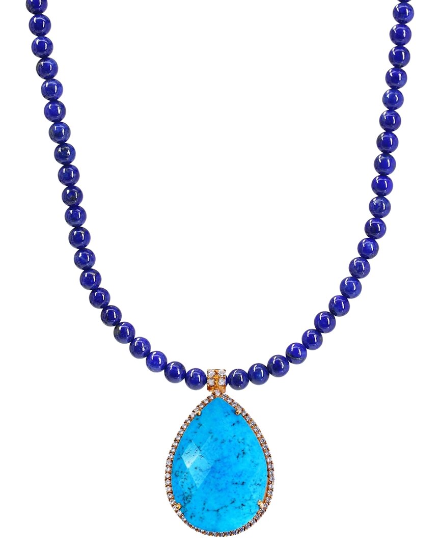 Liv Oliver 18k Plated 36.50 Ct. Tw. Turquoise Drop Necklace In Blue