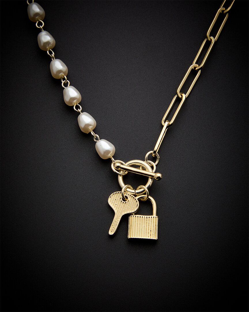 Juvell 18k Plated Pearl Link Charm Necklace